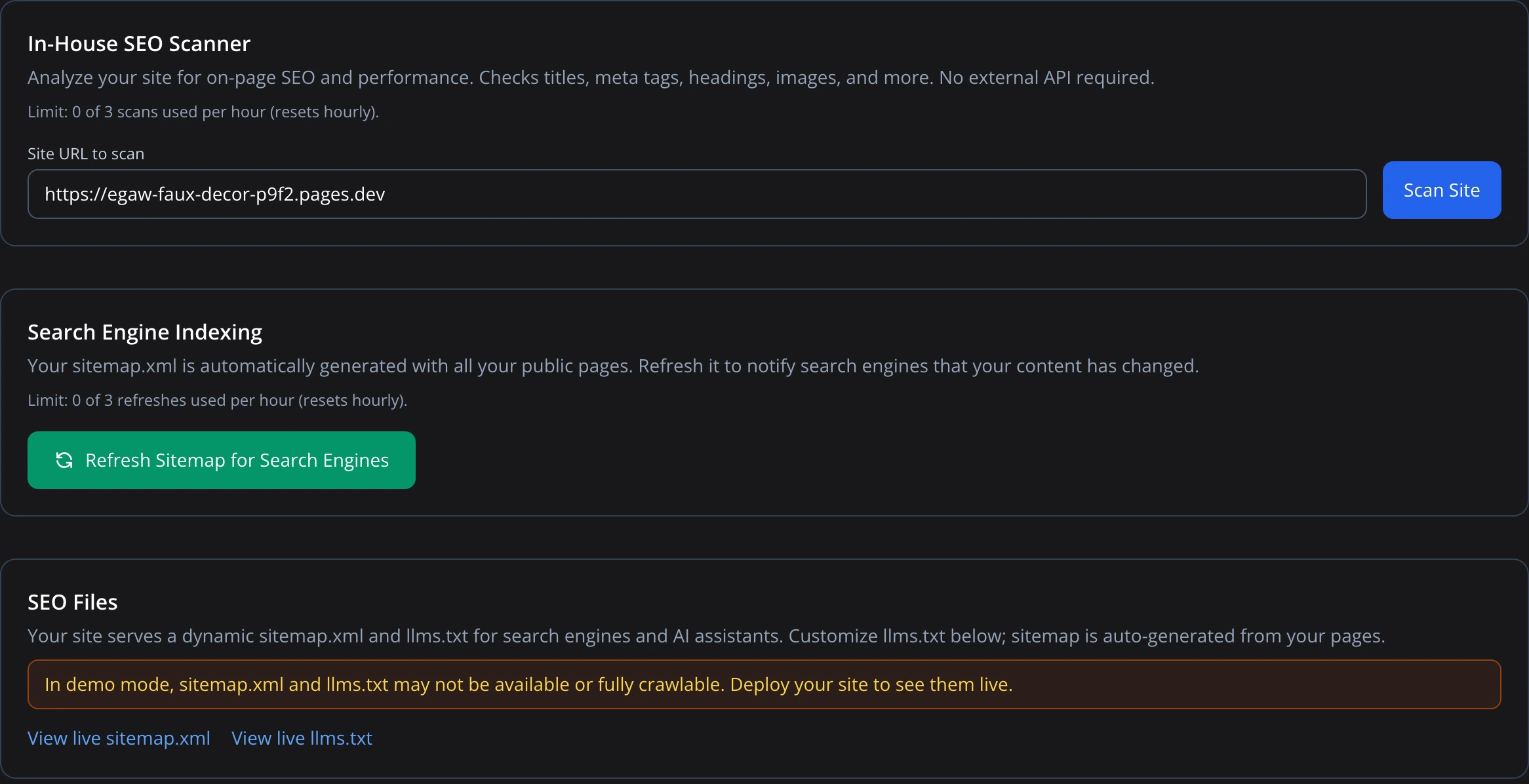 SEO scanner and indexing tools